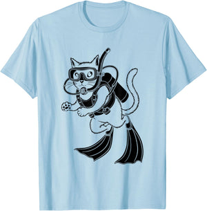 Cat Scuba Diver Under Water Diving Scuba Divers T-Shirt - T-Shirt | Light Blue