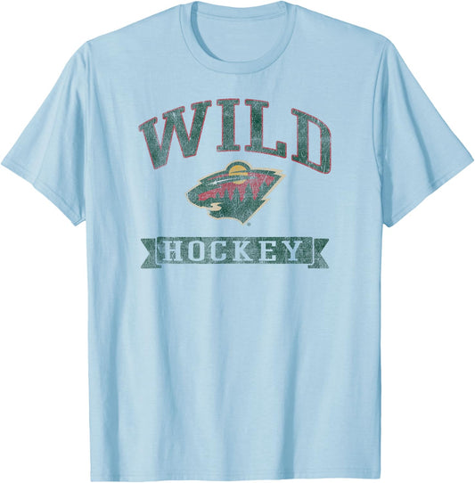 Minnesota Wild Vintage Hockey Gray Officially Licensed T-Shirt - T-Shirt | Light Blue