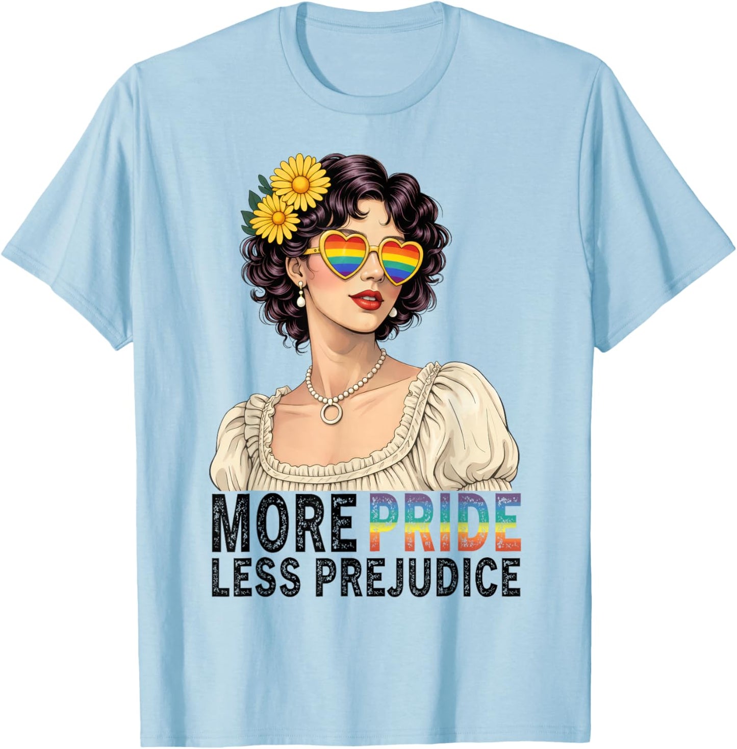 More Pride Less Prejudice LGBTQ Pride Month T-Shirt - T-Shirt | Light Blue