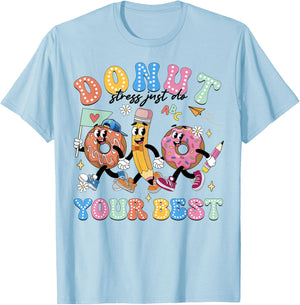 Donut Stress Just Do Your Best Groovy Testing Day Teachers T-Shirt - T-Shirt | Light Blue