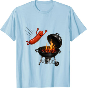 Hotdog Dive Funny Flying Hotdog BBQ Grilling Cartoon Humor T-Shirt - T-Shirt | Light Blue