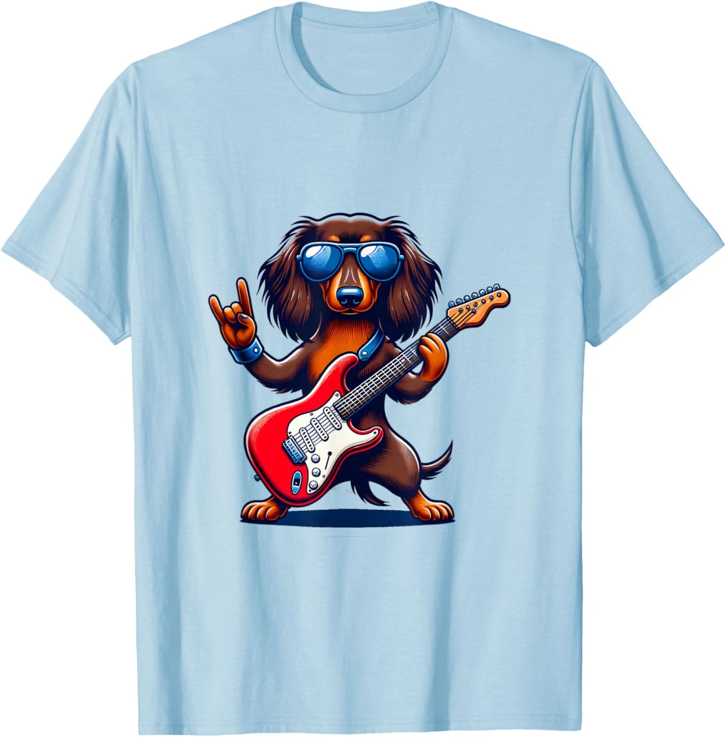 Dachshund Playing Guitar Dog Lover Guitarist Men T-Shirt - T-Shirt | Light Blue