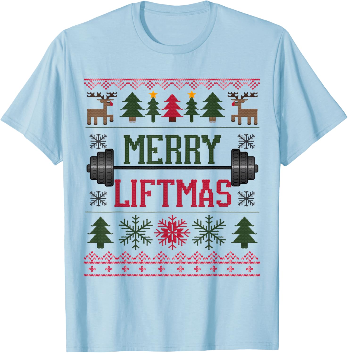 Merry Liftmas Weightlifter Fitness T-Shirt - T-Shirt | Light Blue