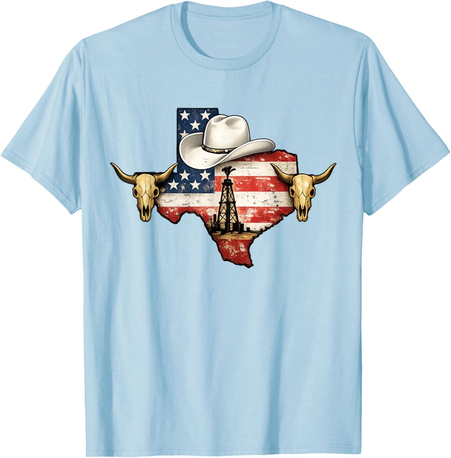 Vintage Texas Oilfield Rancher Cowboy Oilman Western Pride T-Shirt - T-Shirt | Light Blue