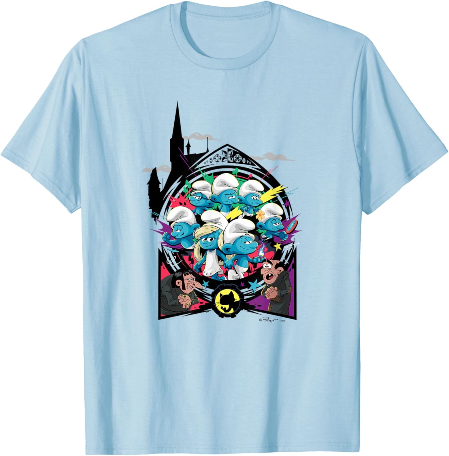 The Smurfs Movie Unite with Gargamel and Azrael T-Shirt - T-Shirt | Light Blue