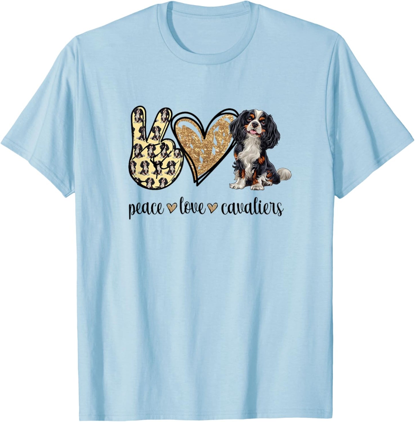 Cute Funny Tri Peace Love Tricolor Cavalier Lover T-Shirt - T-Shirt | Light Blue