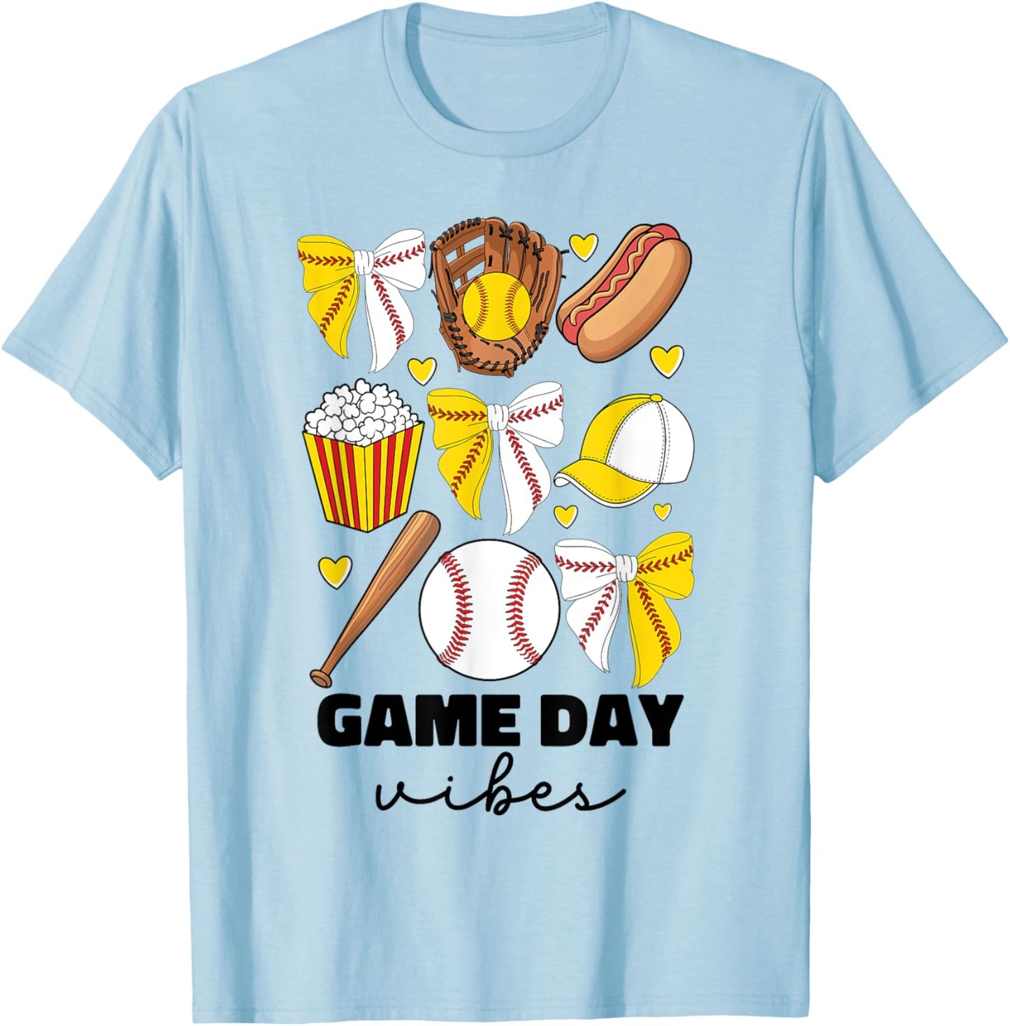 Baseball And Softball Mom Game Day Vibes Coquette Bow Women T-Shirt - T-Shirt | Light Blue