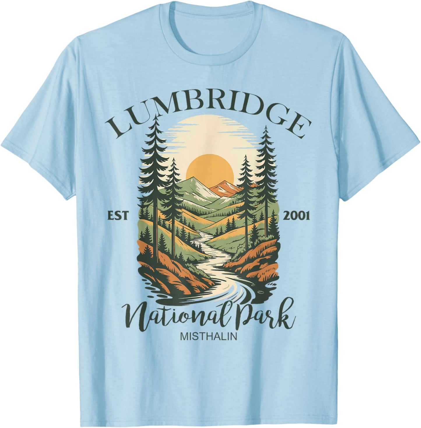 Lumbridge Nature Park Mountain River Retro T-Shirt - T-Shirt | Light Blue