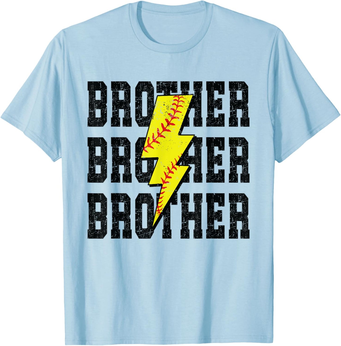 Softball Brother Distressed Bolt Lightning Softball Brother T-Shirt - T-Shirt | Light Blue