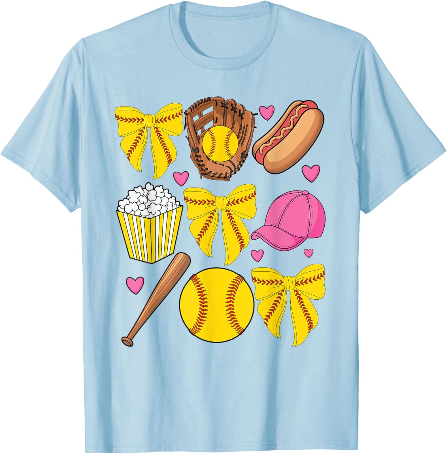 Softball Coquette Bow Softball Mom Mothers Day Women Mama T-Shirt - T-Shirt | Light Blue
