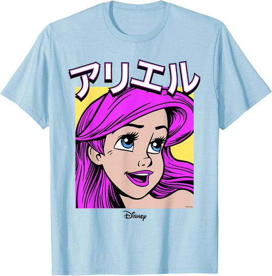 Disney The Little Mermaid Ariel Pop Art Japanese Style T-Shirt - T-Shirt | Light Blue