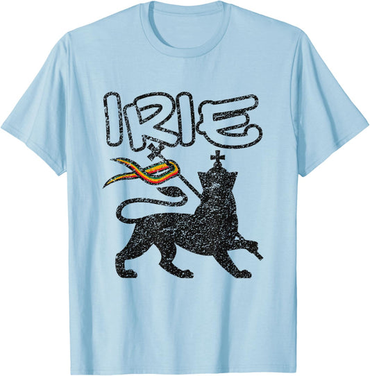 Irie Lion Of Judah Distressed Retro Vintage Reggae T-Shirt - T-Shirt | Light Blue