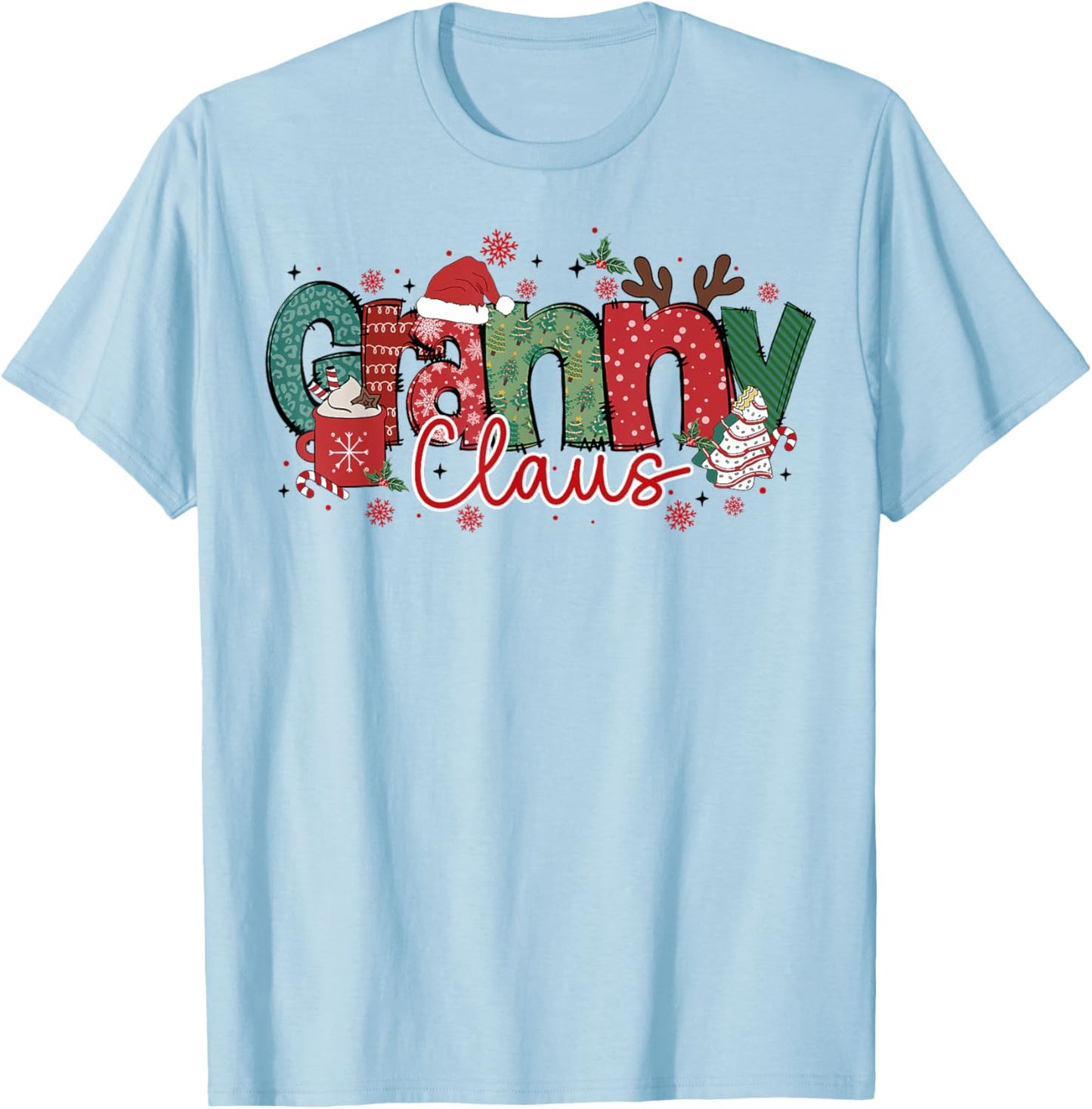 Granny Claus Christmas Pajama Santa Claus Family Matching T-Shirt - T-Shirt | Light Blue