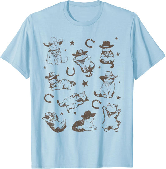 Cowboy Cats And Kittens Western Cowboy Vintage 90s Cowgirl T-Shirt - T-Shirt | Light Blue