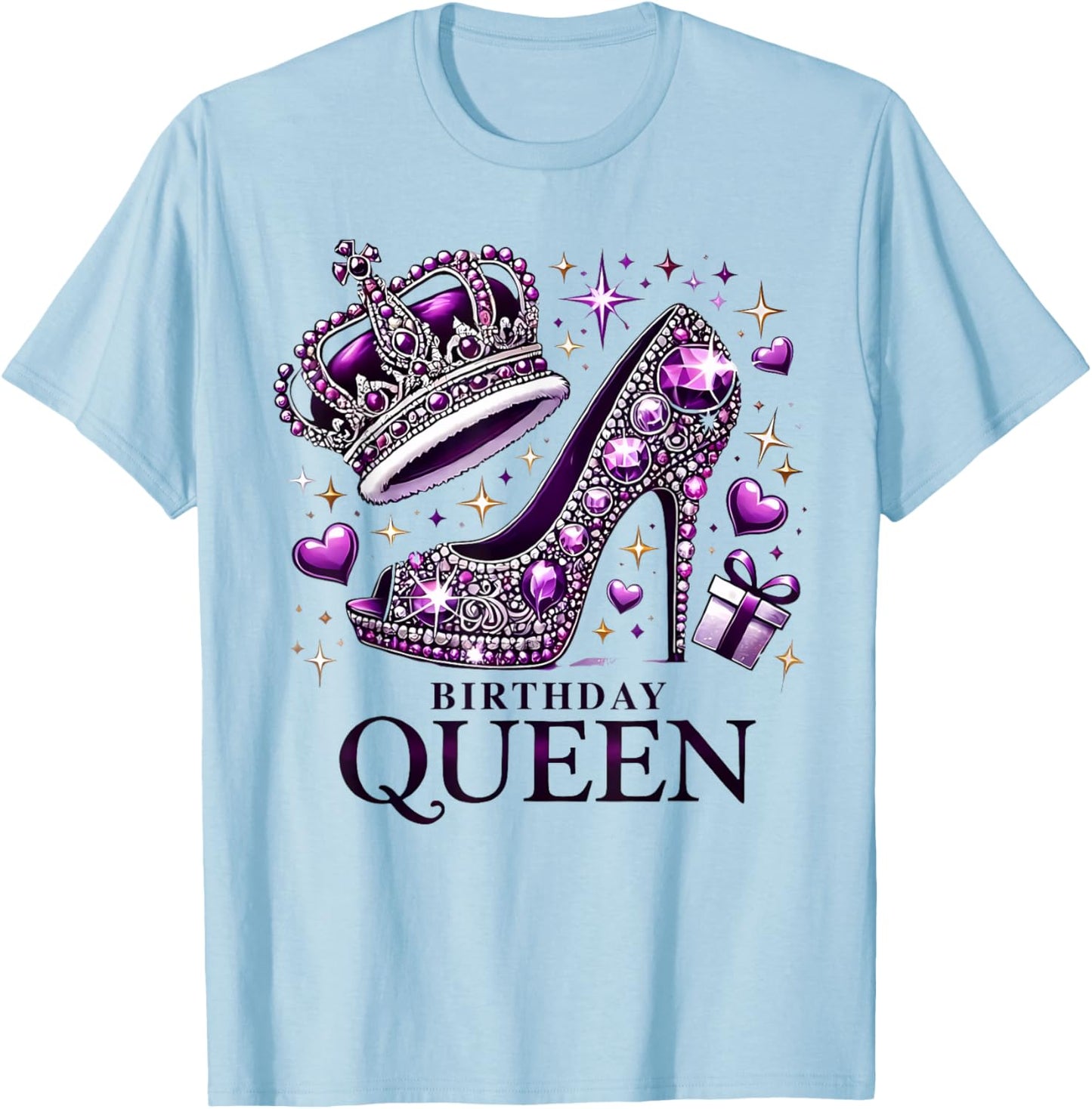 Birthday Queen Crown High Heel Women Girls Birthday Squad T-Shirt - T-Shirt | Light Blue