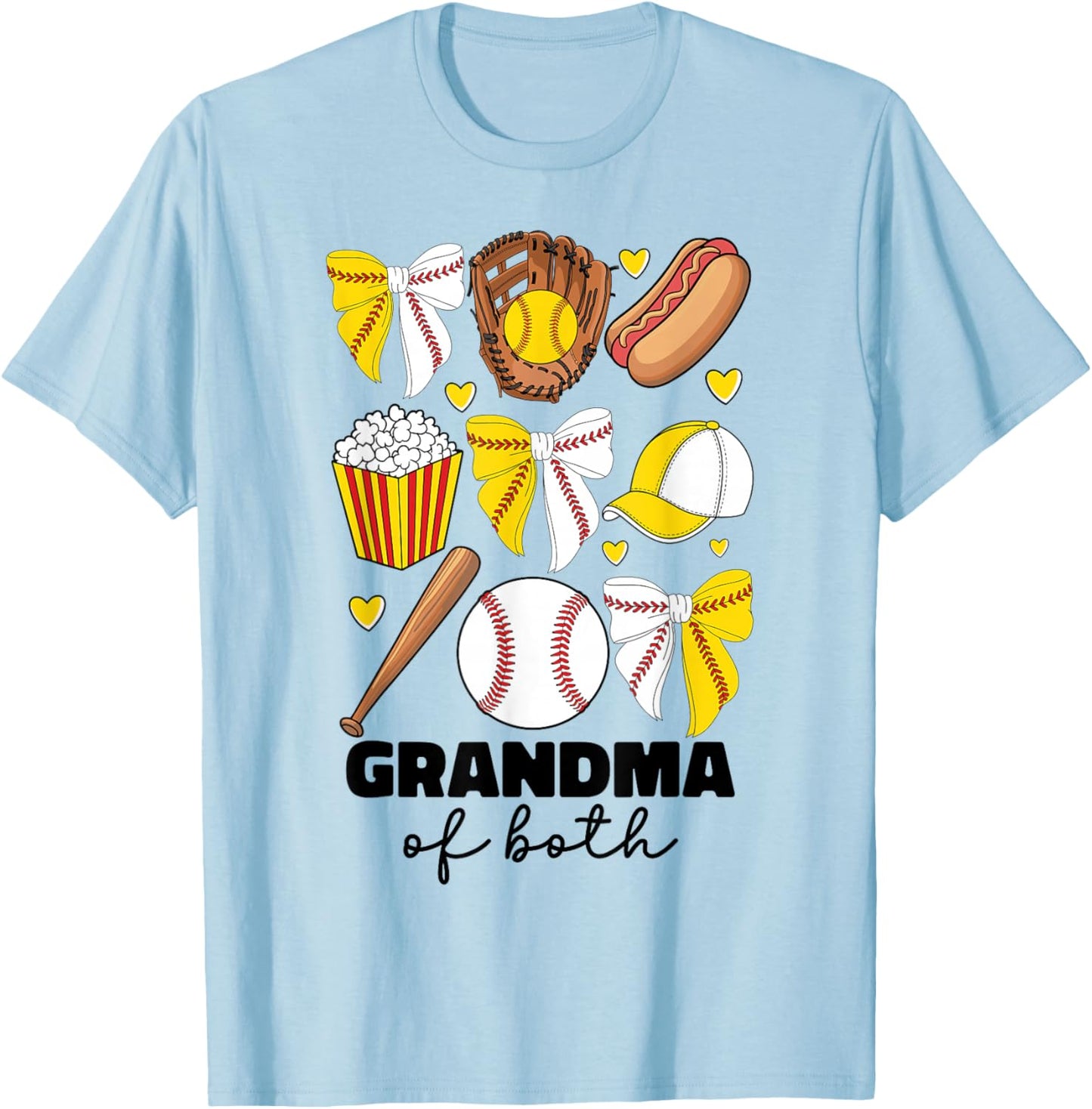 Grandma Of Both Baseball And Softball Grandma Coquette Bow T-Shirt - T-Shirt | Light Blue