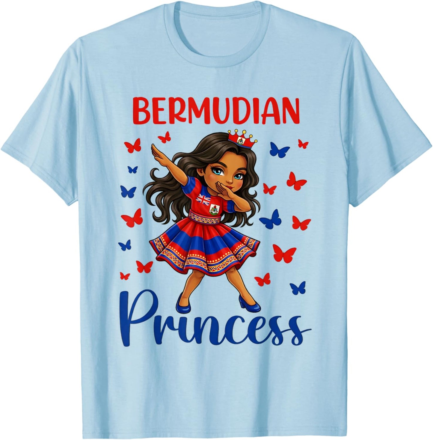 Funny Bermudian Girl Dabbing Princess Bermuda Flag Culture T-Shirt - T-Shirt | Light Blue