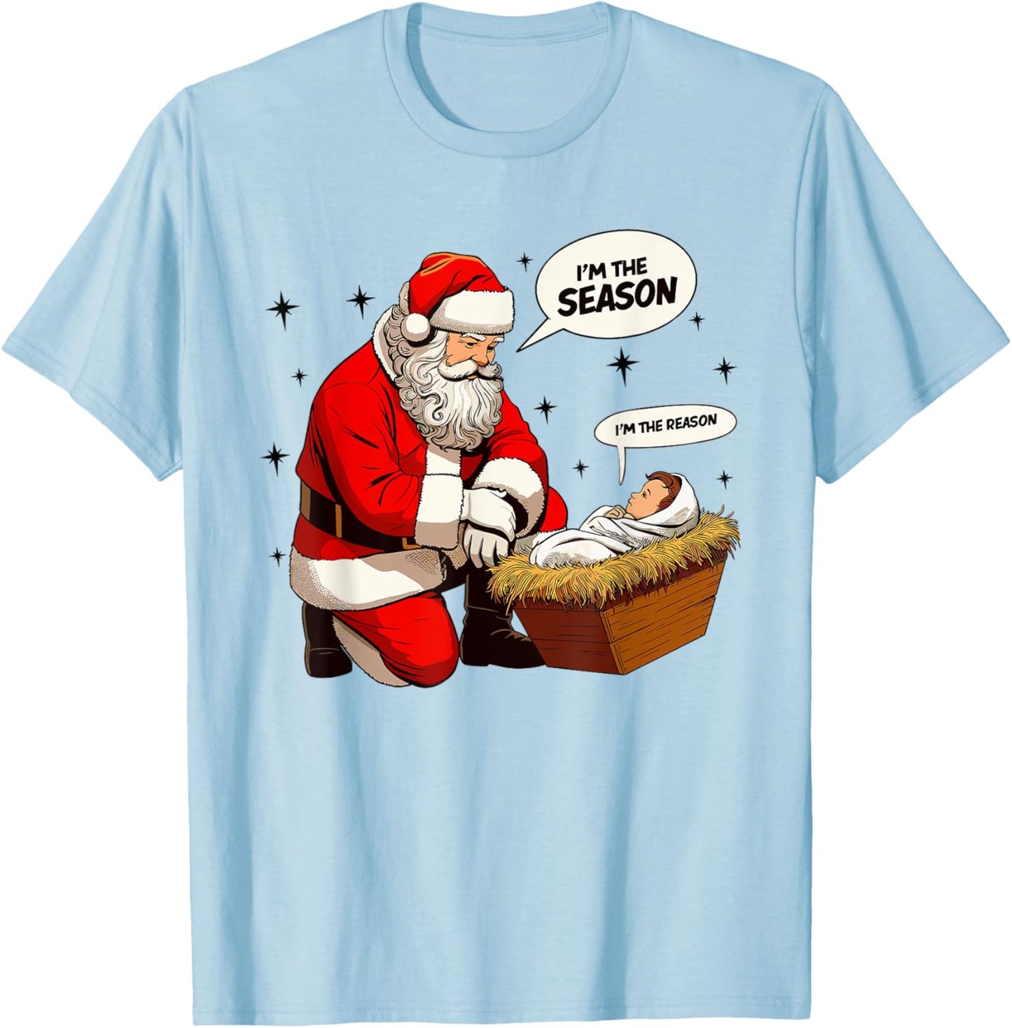 Christmas Jesus Is The Reason For The Season Christian Santa T-Shirt - T-Shirt | Light Blue
