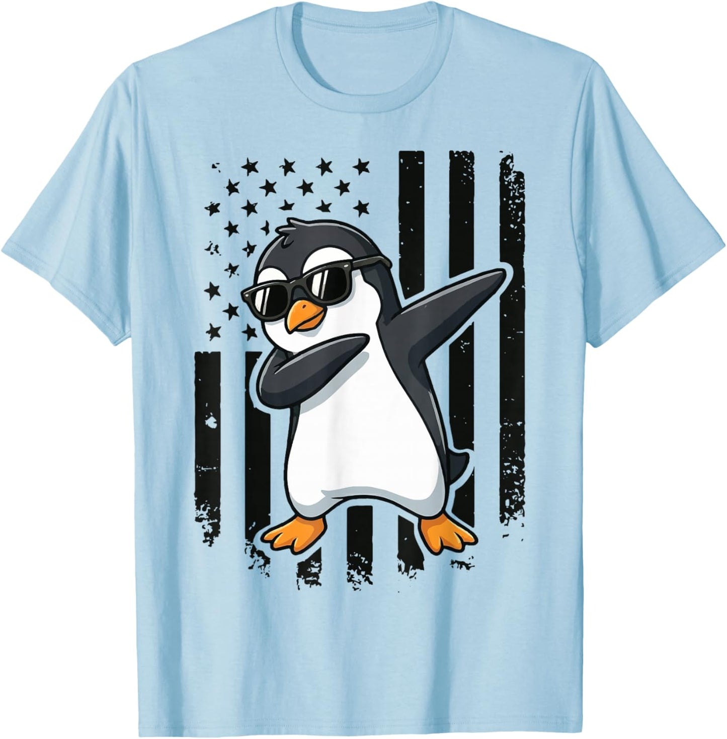 Penguin Dabbing USA Flag 4th of July T-Shirt - T-Shirt | Light Blue