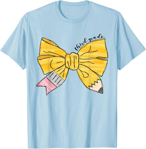 Coquette Bow Pencil Third Grade Kids Girls Back To School T-Shirt - T-Shirt | Light Blue