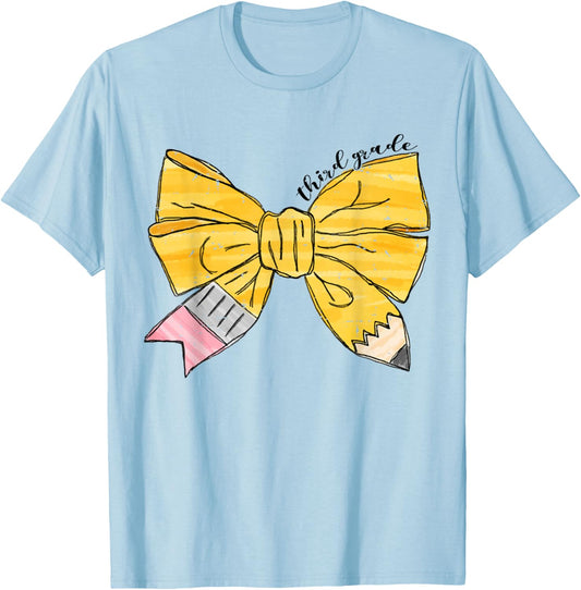 Coquette Bow Pencil Third Grade Kids Girls Back To School T-Shirt - T-Shirt | Light Blue