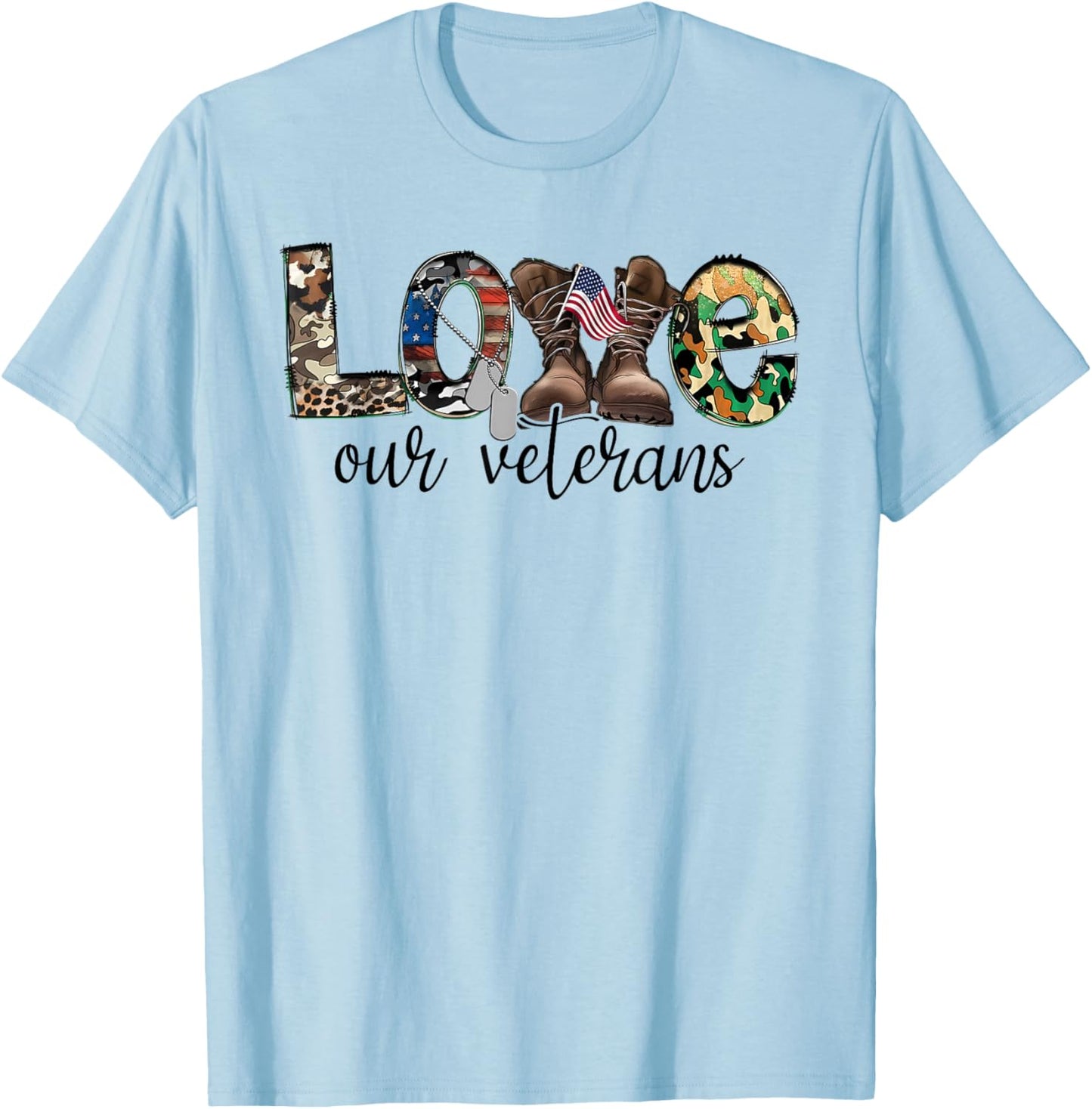 Love Our Veterans Day Proud Military US Flag T-Shirt - T-Shirt | Light Blue