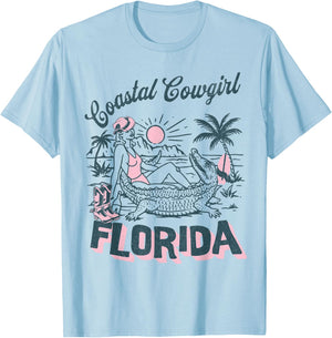 Coastal Cowgirl Beach Palm Surf Club Florida T-Shirt - T-Shirt | Light Blue