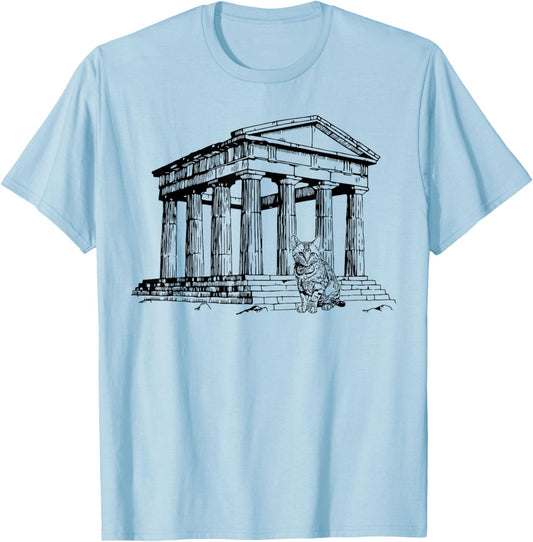 Cat at The Acropolis Greece Suitable Women. T-Shirt - T-Shirt | Light Blue