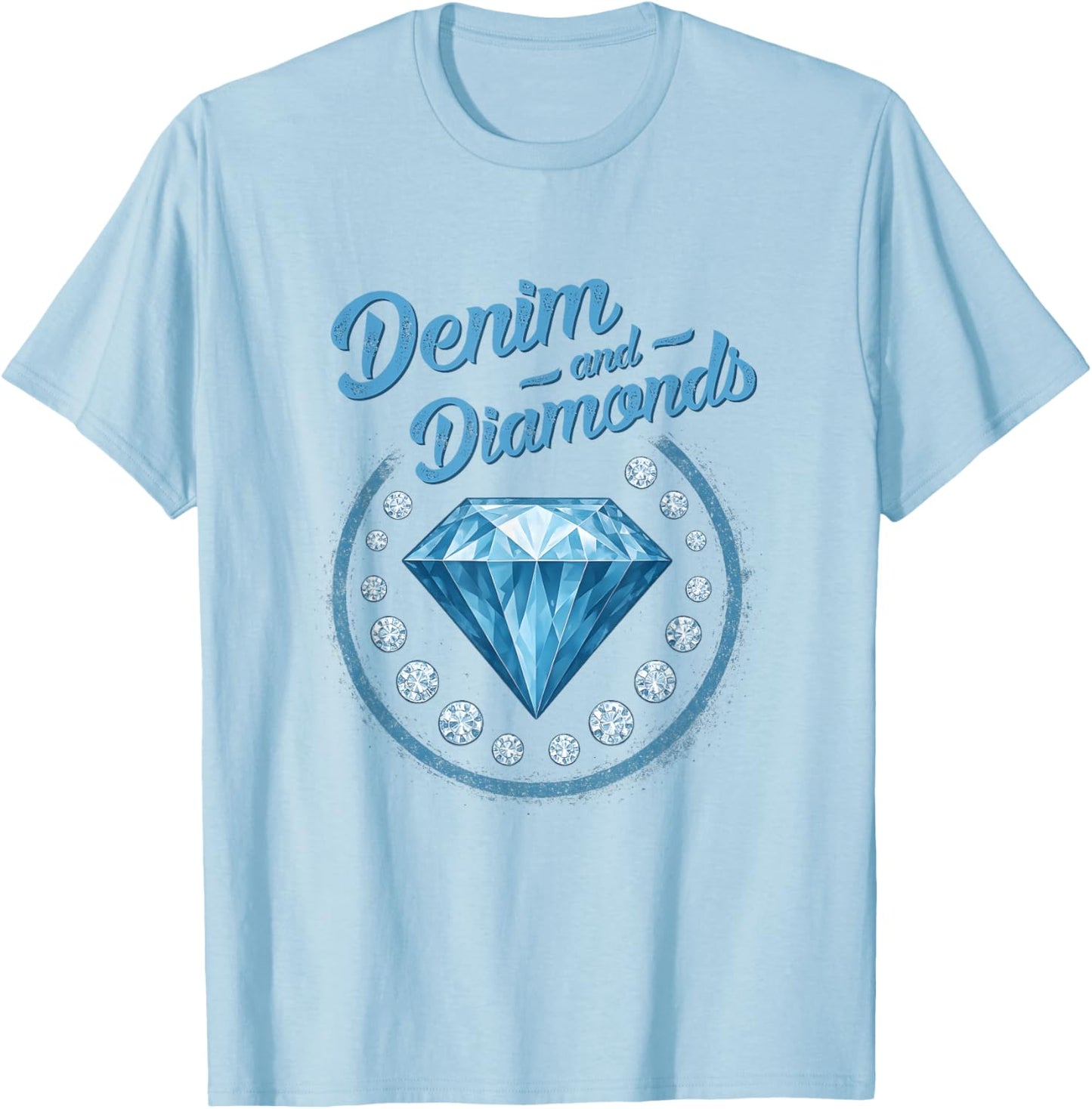Denim and Diamonds Western Cowgirl Glam Style Men T-Shirt - T-Shirt | Light Blue