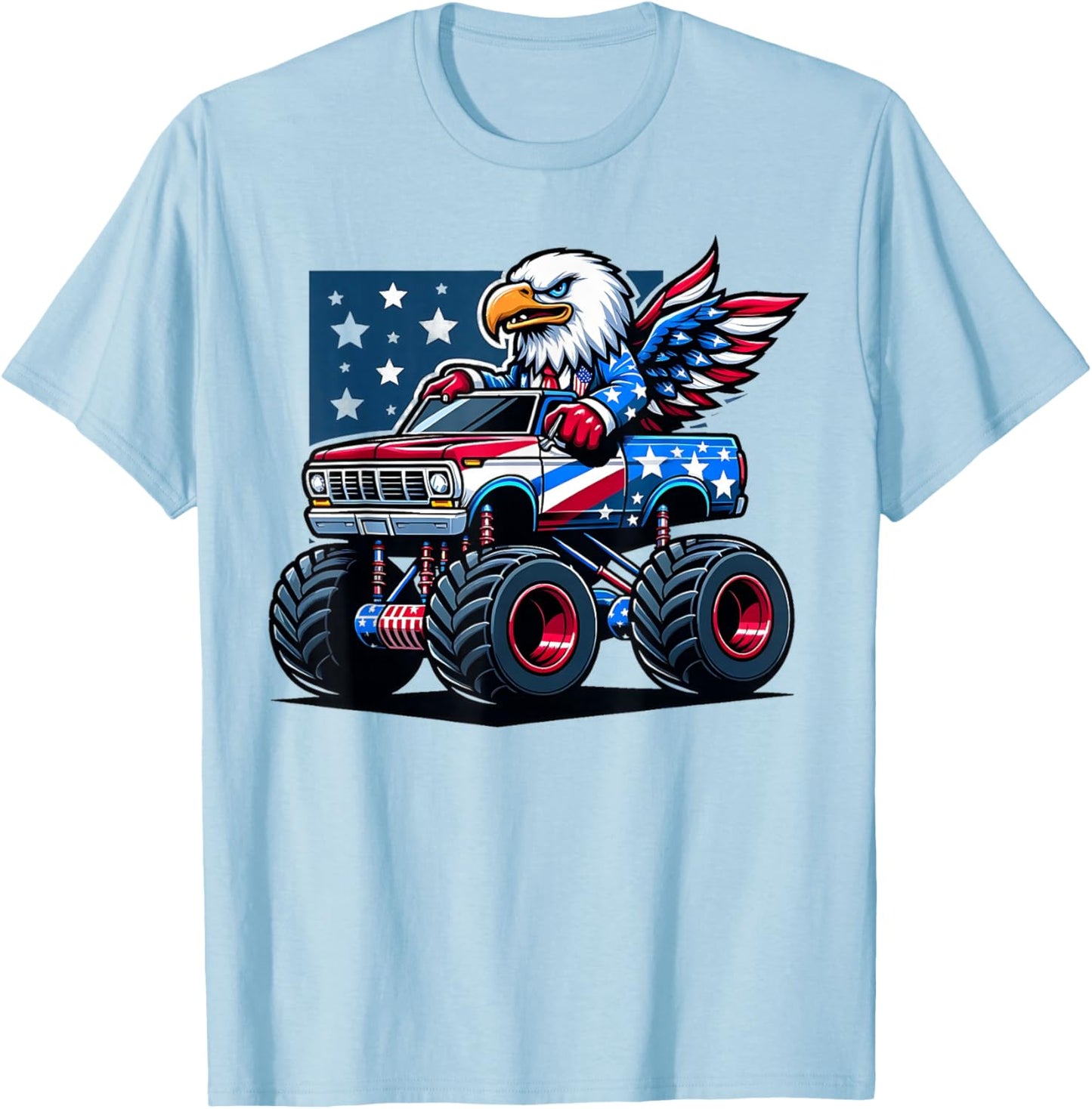 4th of July Shirts Boys Kids American Flag Truck Eagle USA T-Shirt - T-Shirt | Light Blue