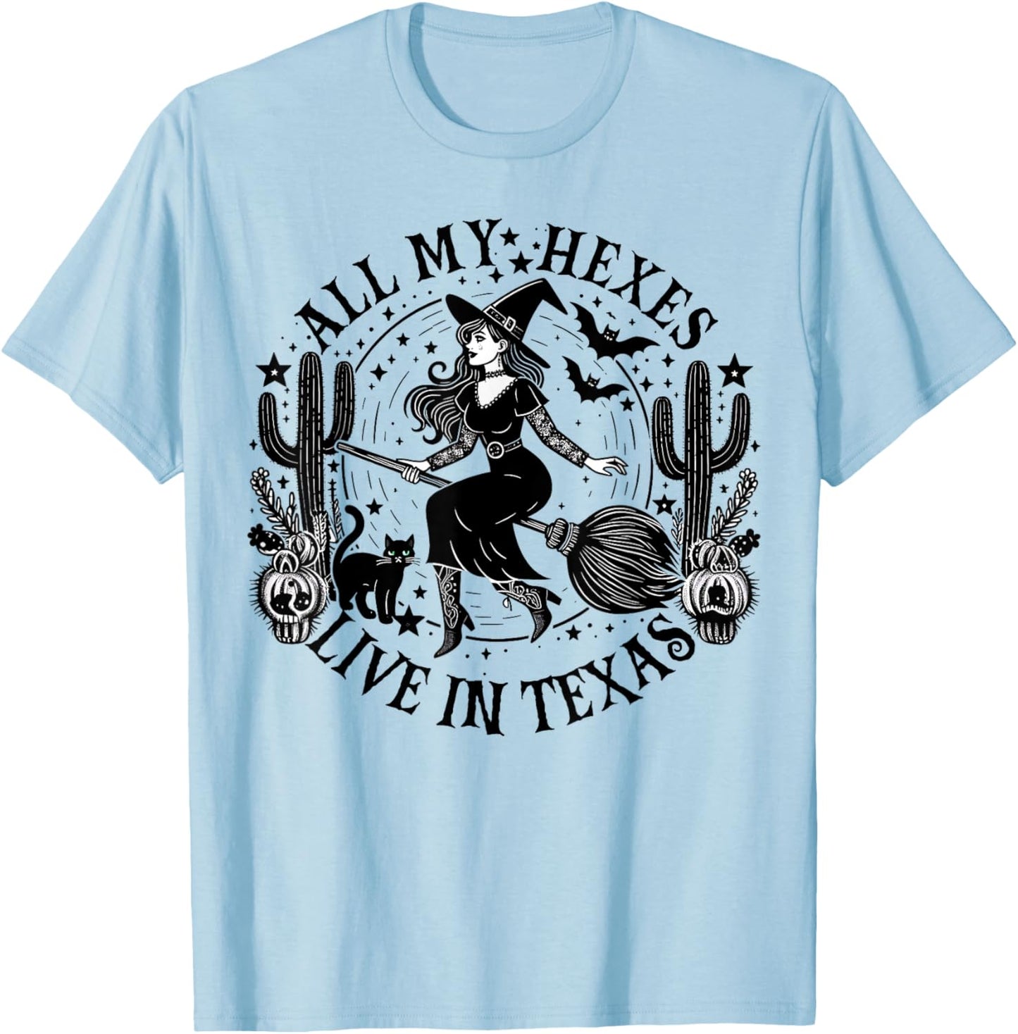 All My Hexes Live In Texas Western Country Witch Halloween T-Shirt - T-Shirt | Light Blue