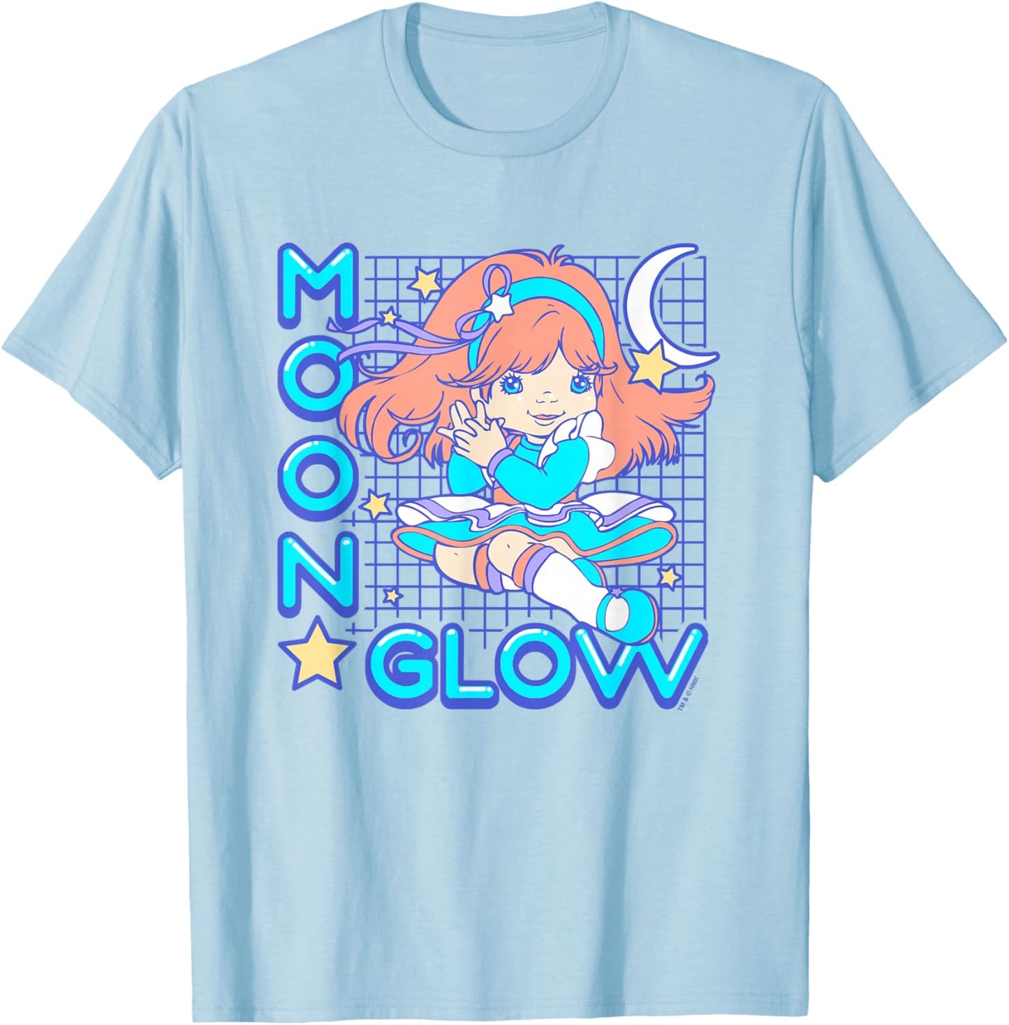 Rainbow Brite Moon Glow Vintage Neon Grid Logo T-Shirt - T-Shirt | Light Blue