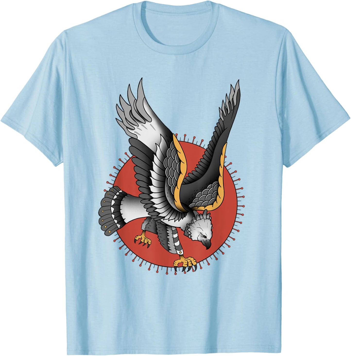 Vintage American Traditional Harpy Eagle Tattoo T-Shirt - T-Shirt | Light Blue