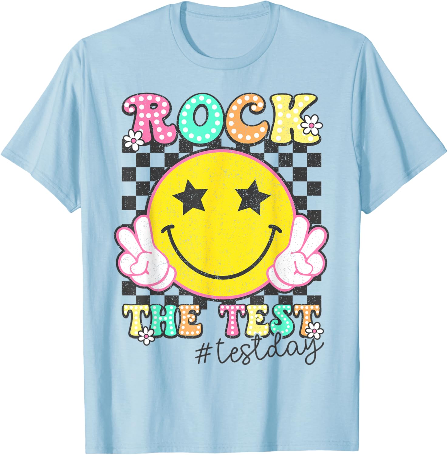 Rock The Test Testing Day Retro Motivational Teacher Student T-Shirt - T-Shirt | Light Blue