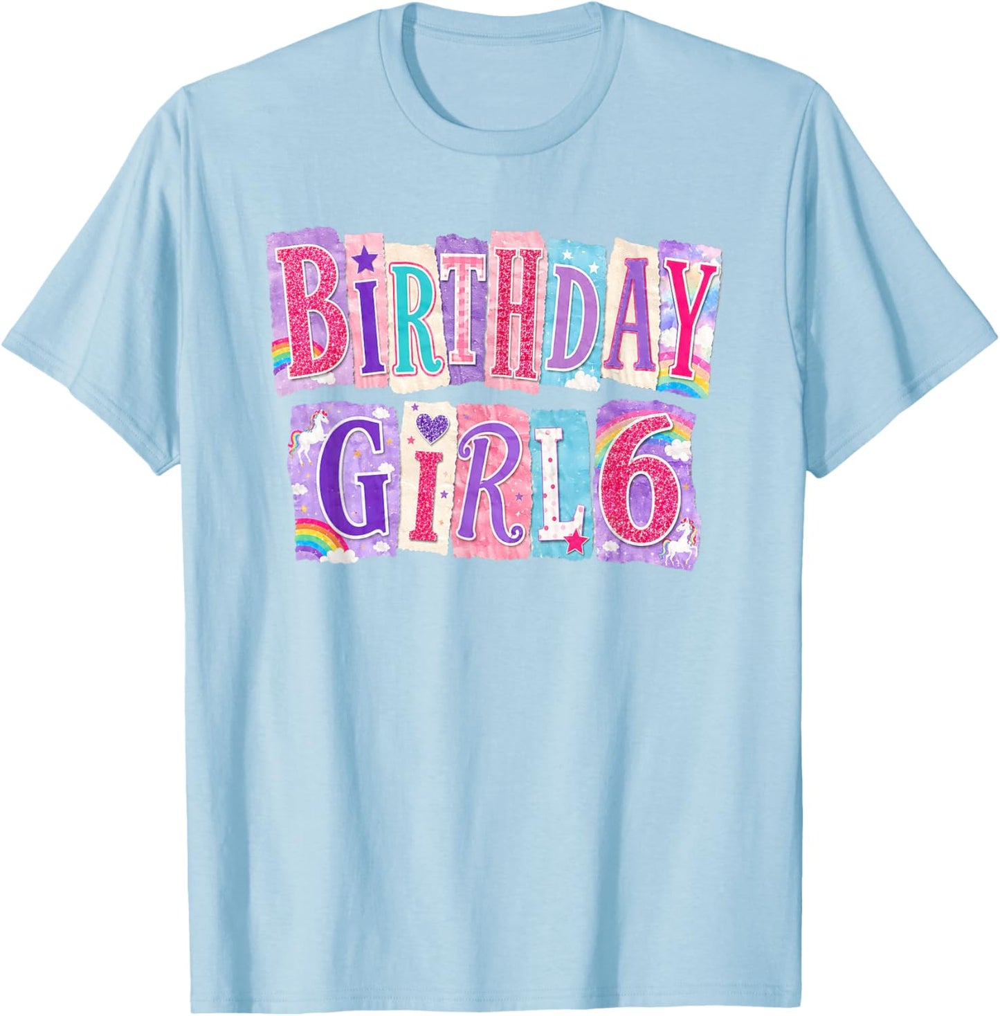 Cute Rainbow Pastel Magical Unicorn Party Birthday Girl 6th T-Shirt - T-Shirt | Light Blue