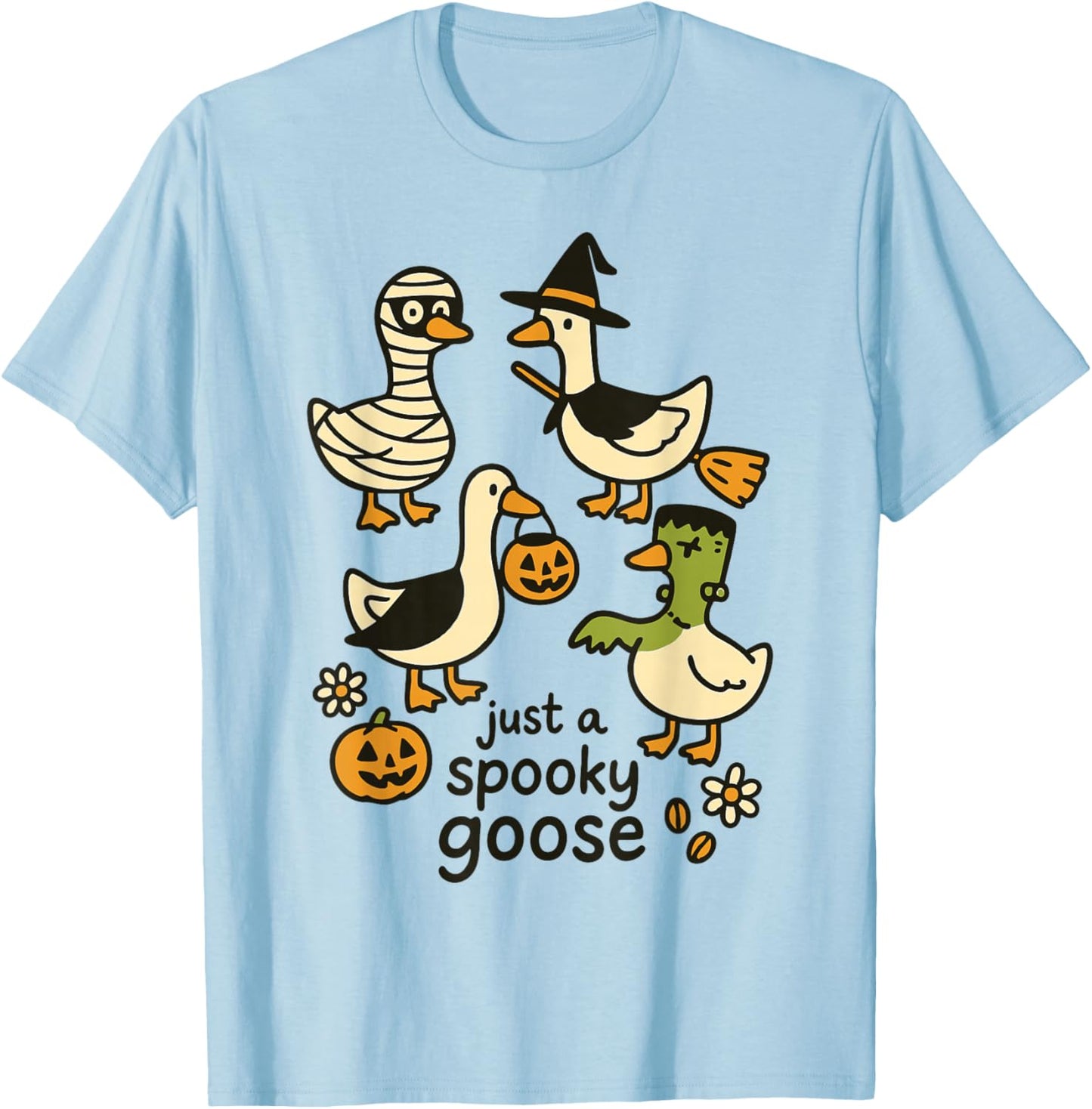Just A Spooky Goose Funny Halloween Cartoon T-Shirt - T-Shirt | Light Blue