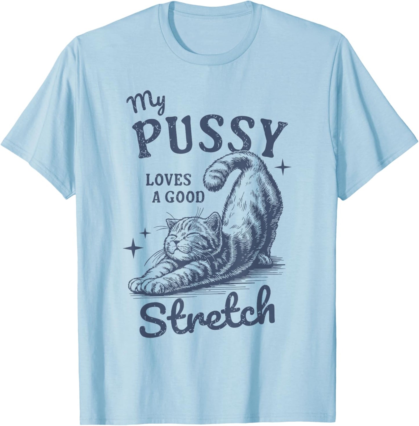 My Pussy Love A Good Stretch Funny Raunchy Cat Meme T-Shirt - T-Shirt | Light Blue