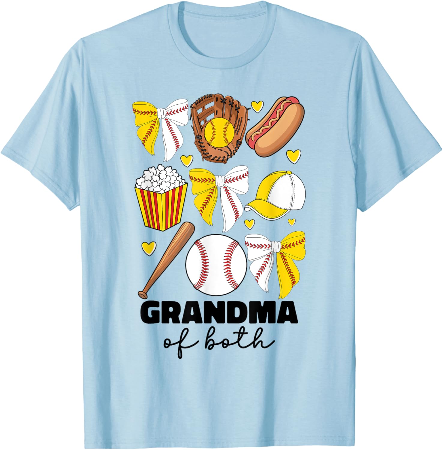 Grandma Of Both Baseball And Softball Grandma Coquette Bow T-Shirt - T-Shirt | Light Blue