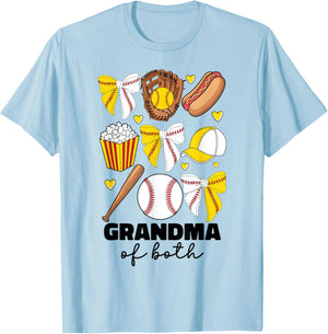 Grandma Of Both Baseball And Softball Grandma Coquette Bow T-Shirt - T-Shirt | Light Blue