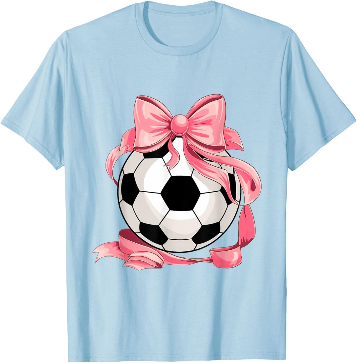 Cute Pink Bow Coquette Ball Soccer Girl Aesthetic Player Mom T-Shirt - T-Shirt | Light Blue
