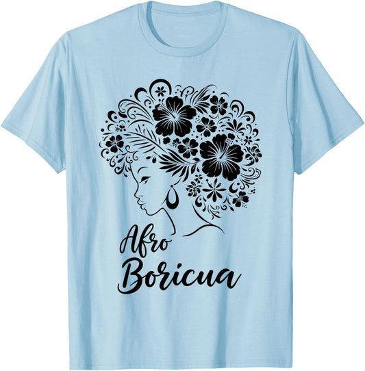 Afro Boricua Puerto Rican Pride Cute Latina Floral Hair T-Shirt - T-Shirt | Light Blue