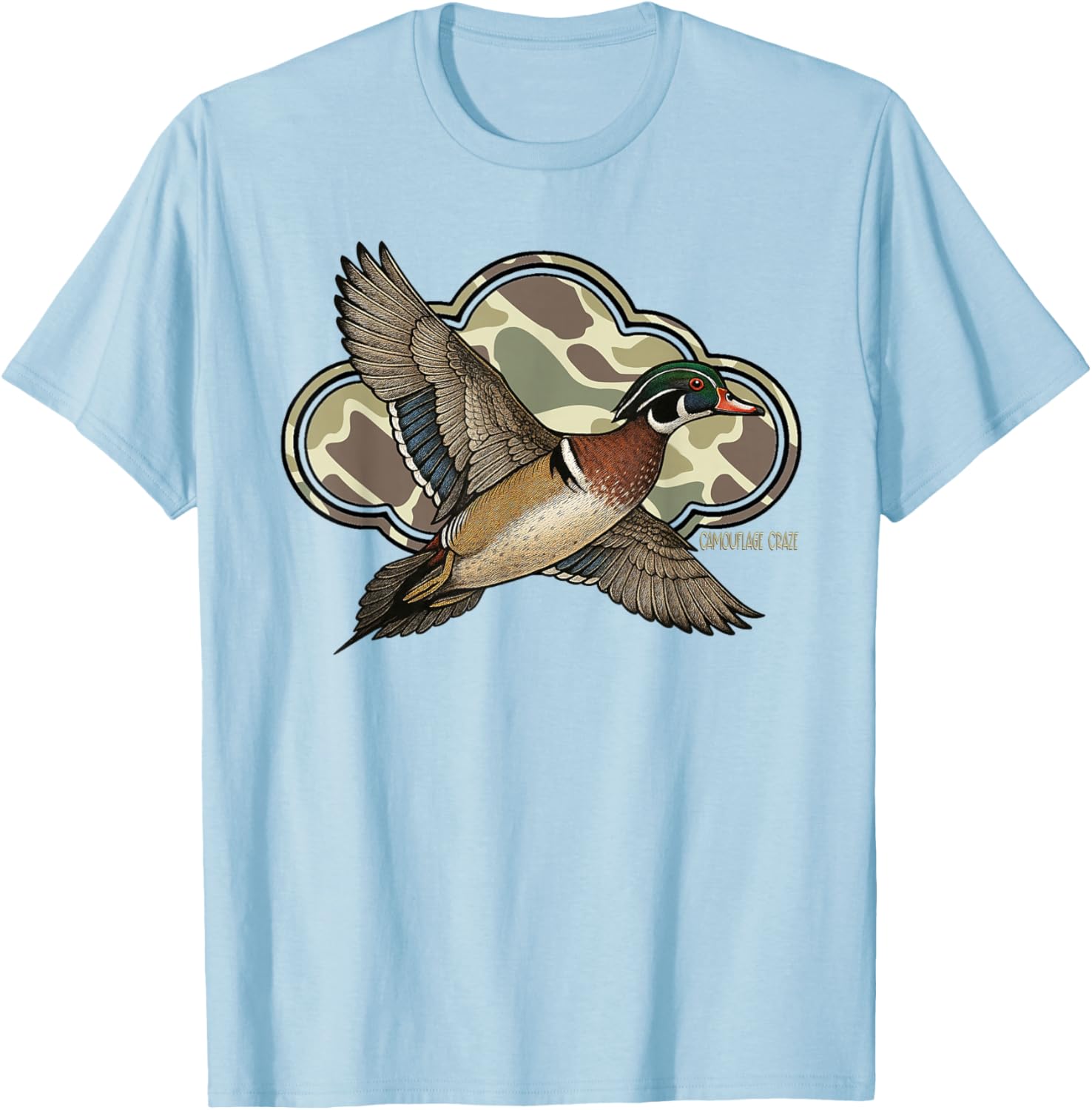 Wood Duck Camouflage Hunting Season Camo Flying Duck T-Shirt - T-Shirt | Light Blue