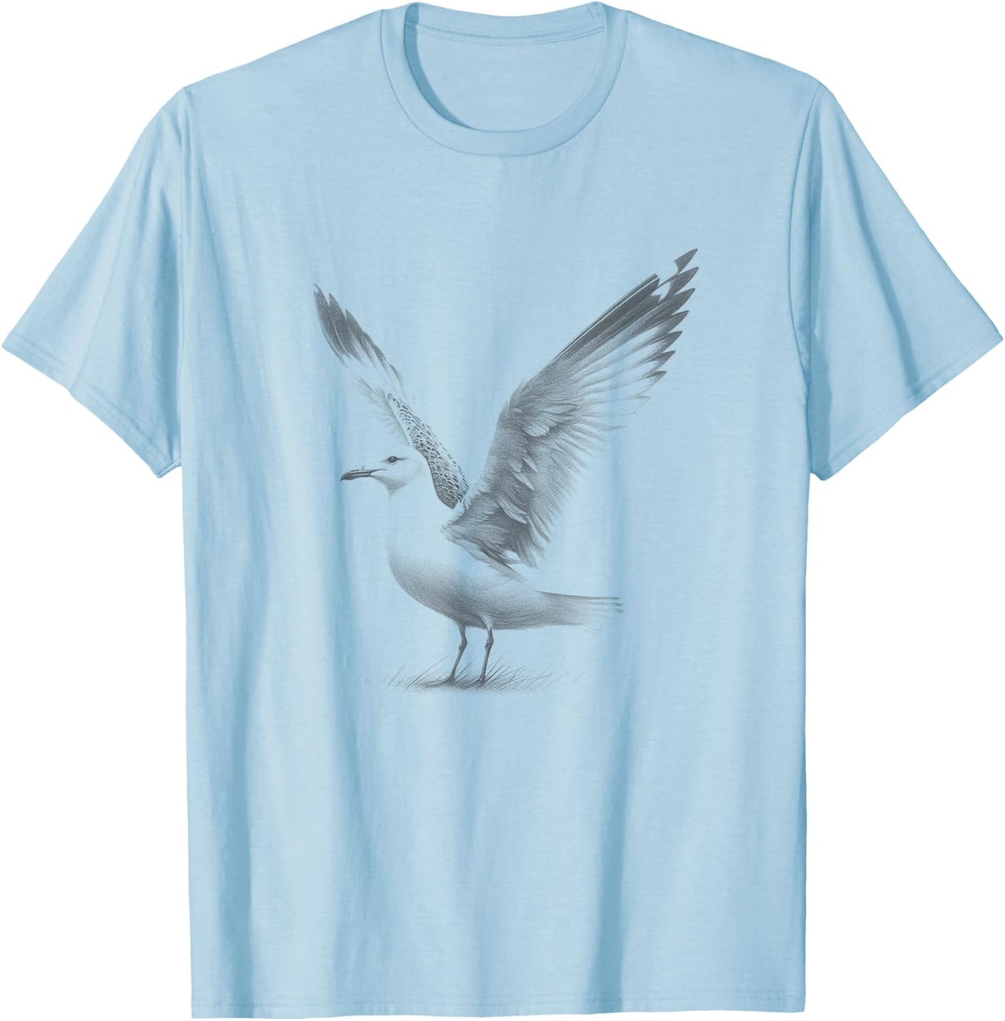 Vintage Seagull Sketch Art Design T-Shirt - T-Shirt | Light Blue