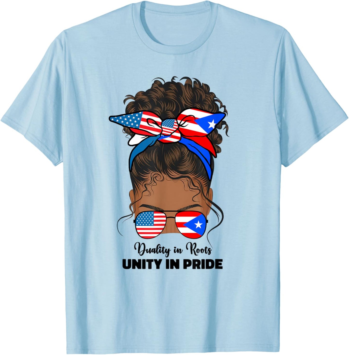 Half American And Puerto Rican Rico Flag Afro Girl Women T-Shirt - T-Shirt | Light Blue