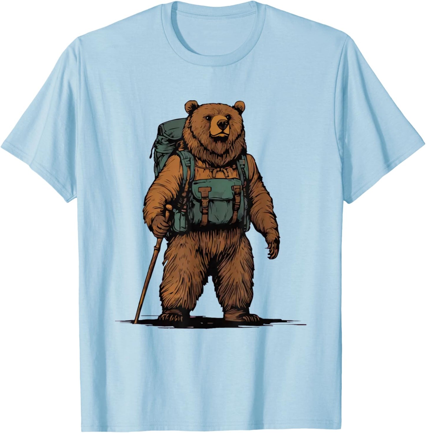 Grizzly Backpacker Mountain Forest Wildlife Camping Hiking T-Shirt - T-Shirt | Light Blue
