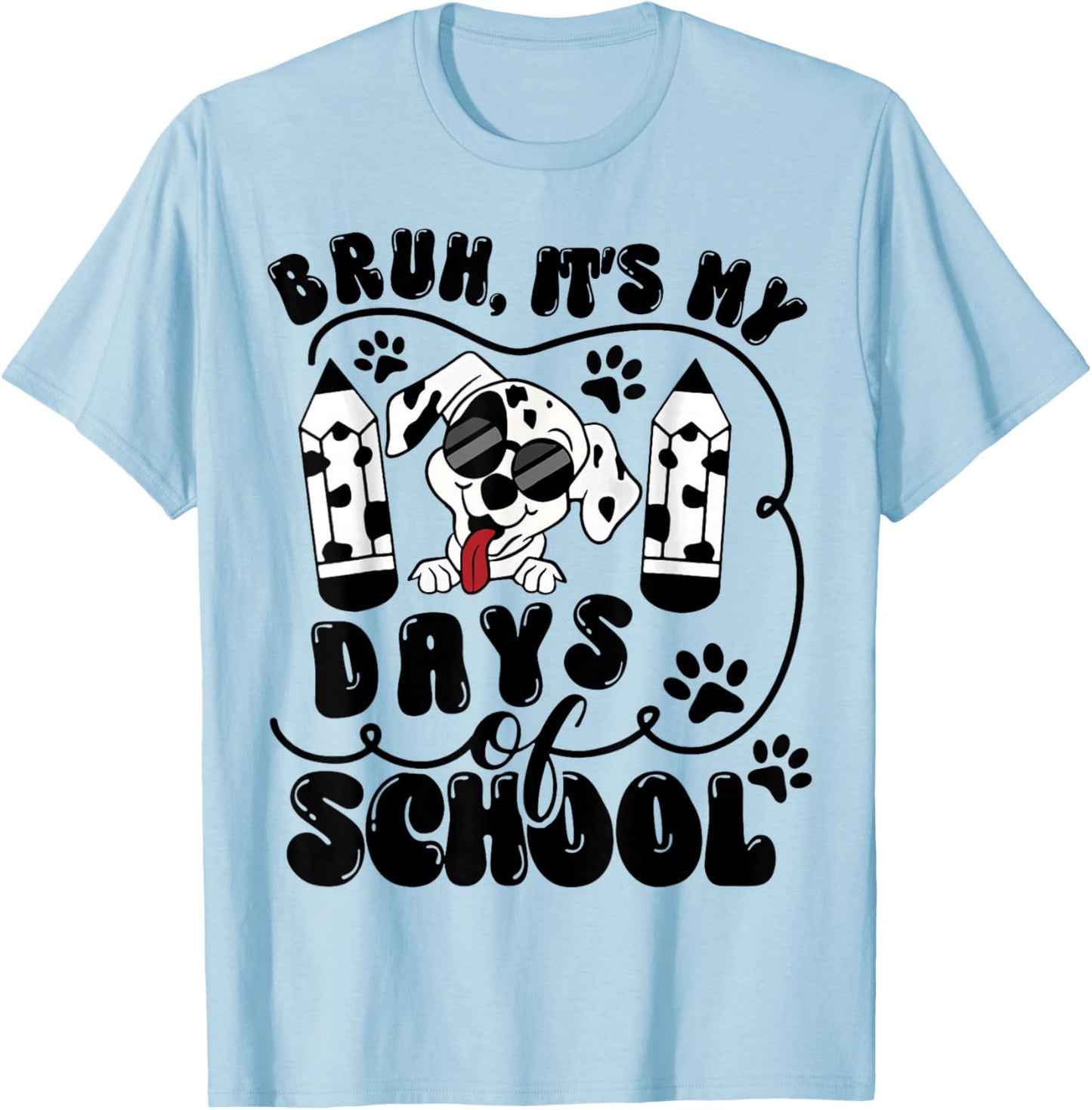 Bruh 100 Days Of School Dalmatian Dog Boys Kids 100th Day T-Shirt - T-Shirt | Light Blue