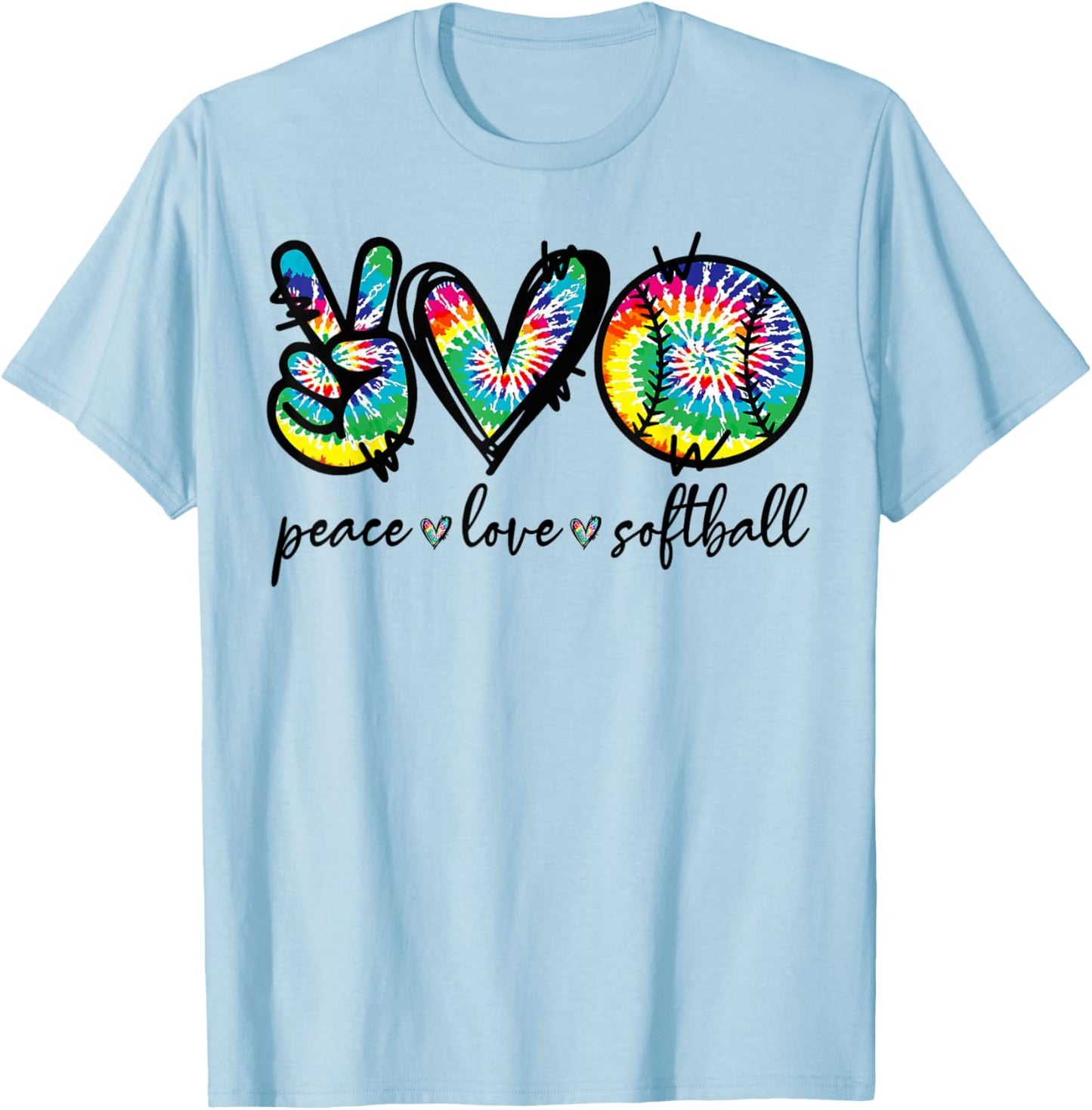 Peace Love Softball Player Tie Dye Softball Lovers Funny T-Shirt - T-Shirt | Light Blue