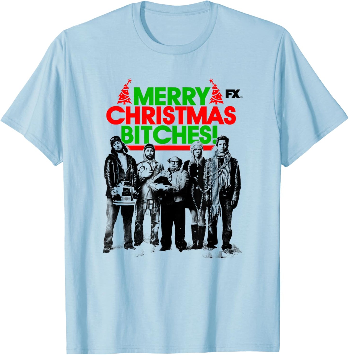 It's Always Sunny Merry Christmas from The Gang Holiday T-Shirt - T-Shirt | Light Blue