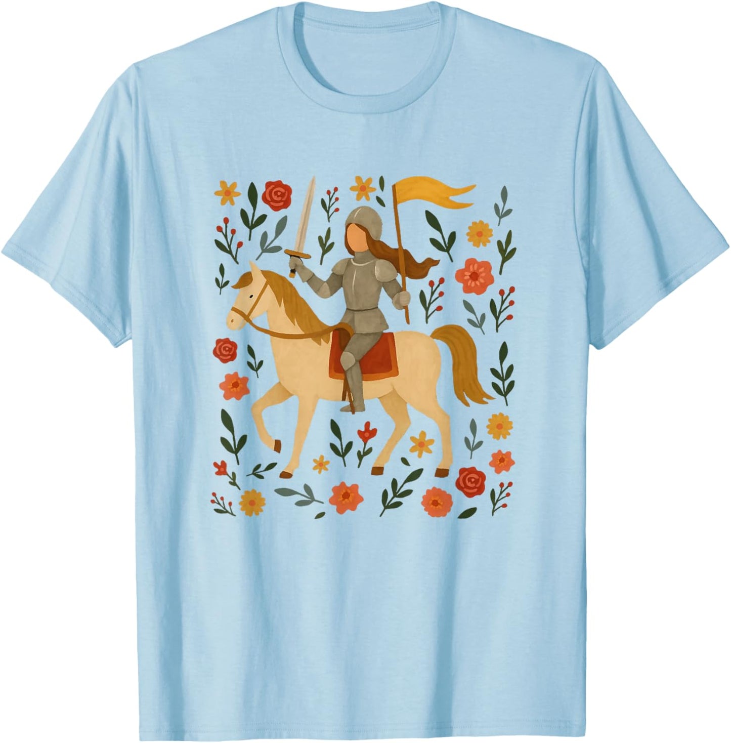 Joan Flower Art Catholic Cute Graphic T-Shirt - T-Shirt | Light Blue
