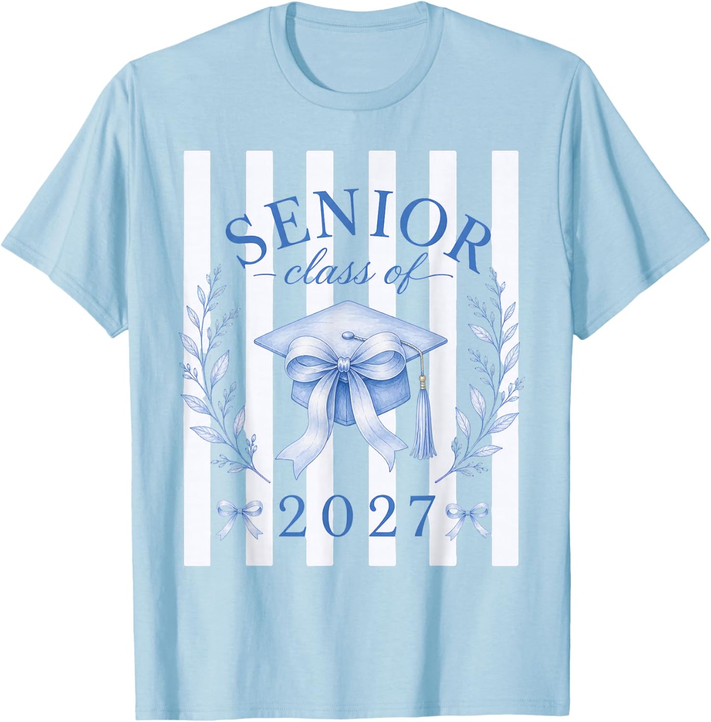 Senior 2027 Girls Coquette Bow Blue Class of 2027 T-Shirt - T-Shirt | Light Blue